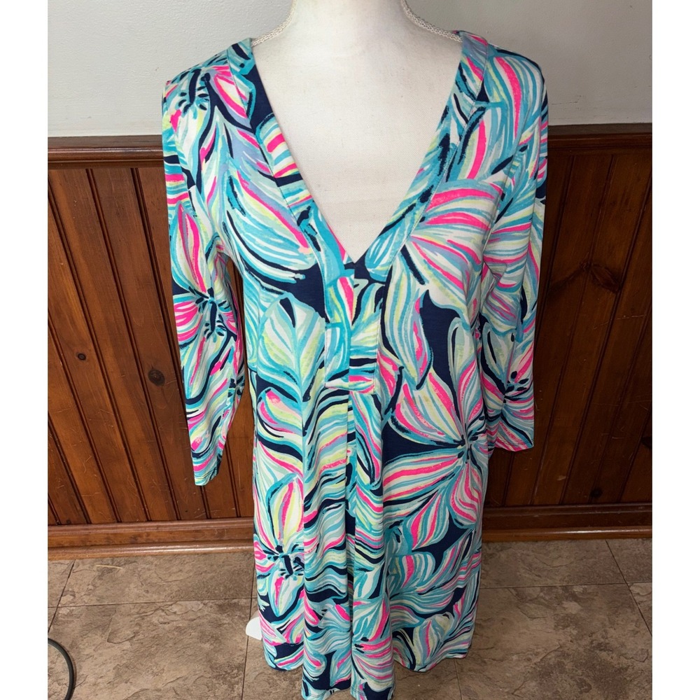 Lilly Pulitzer Womens Amina Dress Vibrant High Tide Dancing Lady Print Medium